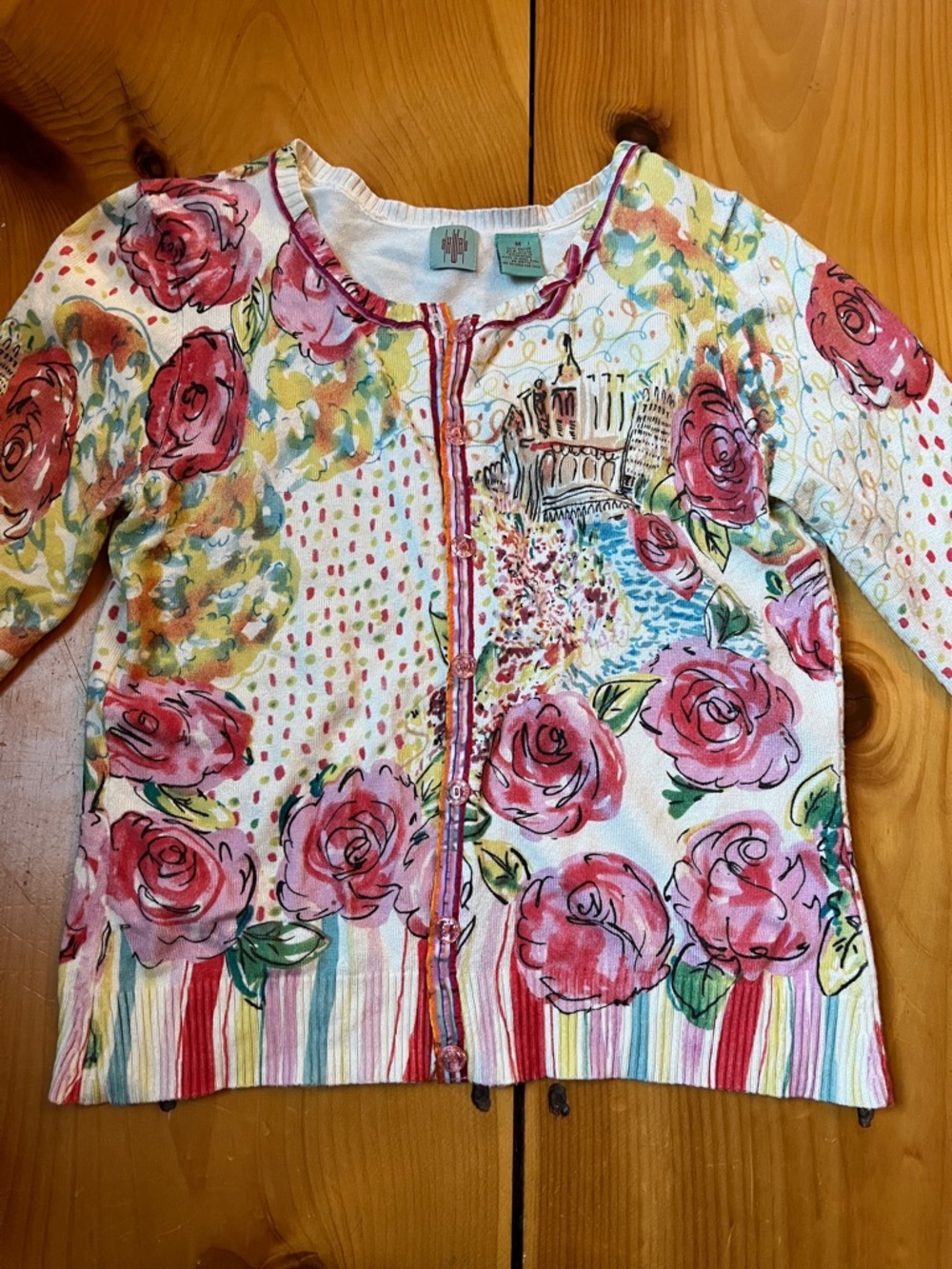 HWR Monogram (Anthropologie) M Parisian Knit Caridgan Sweater Button Up Rosebud